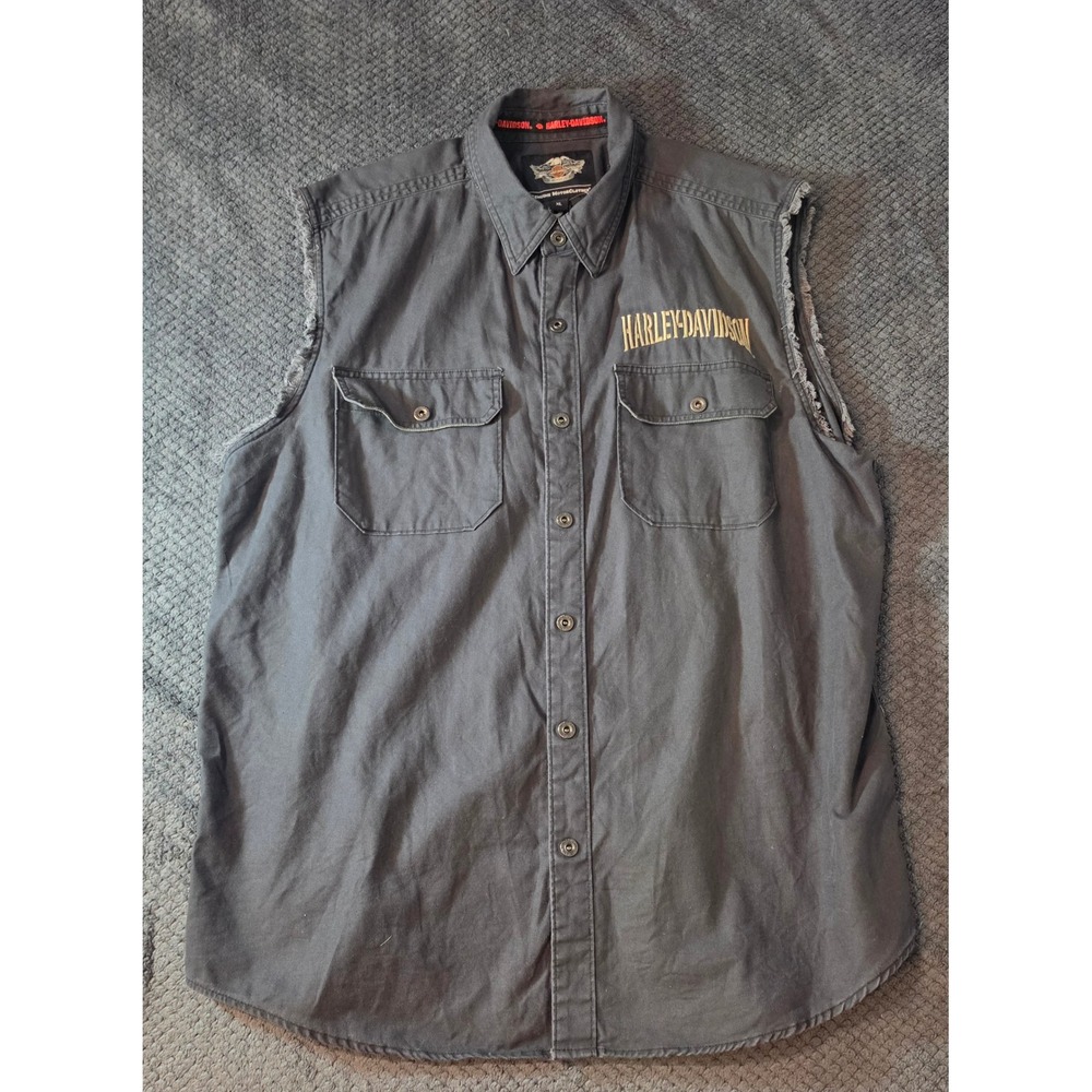 Harley-Davidson Mens XL Charcoal Gray Sleeveless Biker Shirt Graphic Back Vest